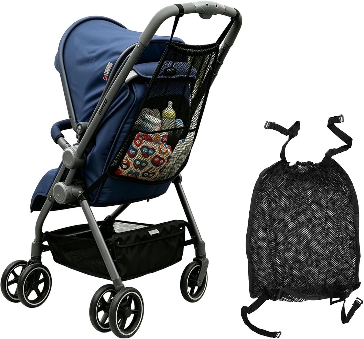 Opvouwbare boodschappentas van robuust net, verstelbare riemen, groot formaat 35 x 50 cm, perfect voor winkelen en speelgoedopslag, duurzaam en multifunctioneel