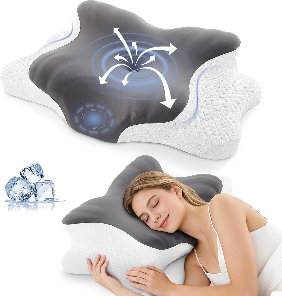BRO Upgrade Ergonomic Orthopaedic Memory Foam Pillow - Neck Support Pillow with Breathable Removable Pillowcase for - ShopVlot