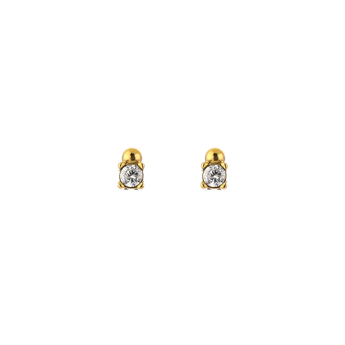 Stainless Steel Prong Set Zirconia with Metal Bead Stud Earrings – Luxe Zirkonia Pootjessetting met Bolletje Oorstekers – RVS - Goud