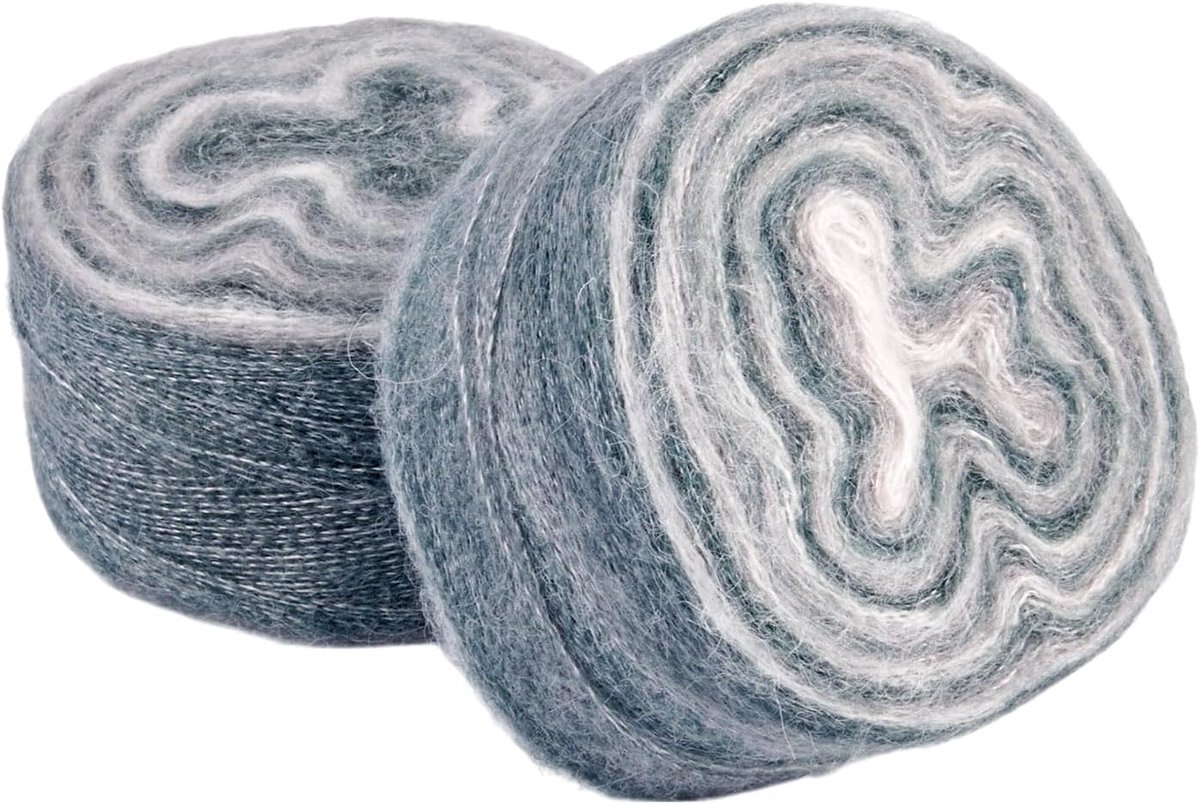 2 rollen x 100 G, segmentgeverfd breigaren, 1 mm, zacht, dun mohairgaren, lange wollen garen, knutselgaren voor deken, kussens, breisjaals, trui, haakambachten, grijs