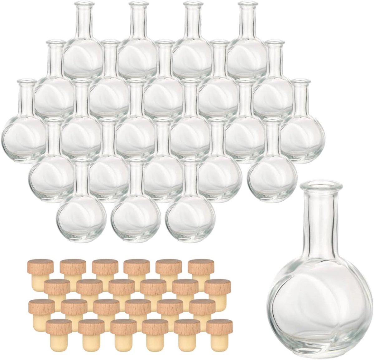 Flessen 50 ml sterke drank met kurk (HGK) - miniflessen 0,05 l van glas - lege designfles met kurkstop voor likeur, olie of decoratie (LF050HGK)