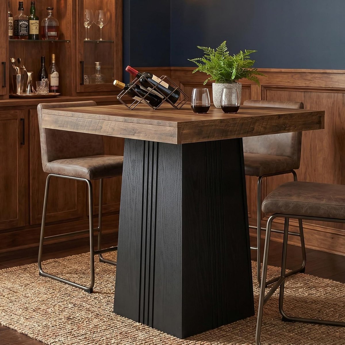 Tribesigns Bartafel - 80 x 80 x 90 cm - Keukentafel - Eettafel met Gegroefde Holle Basis - Bruin