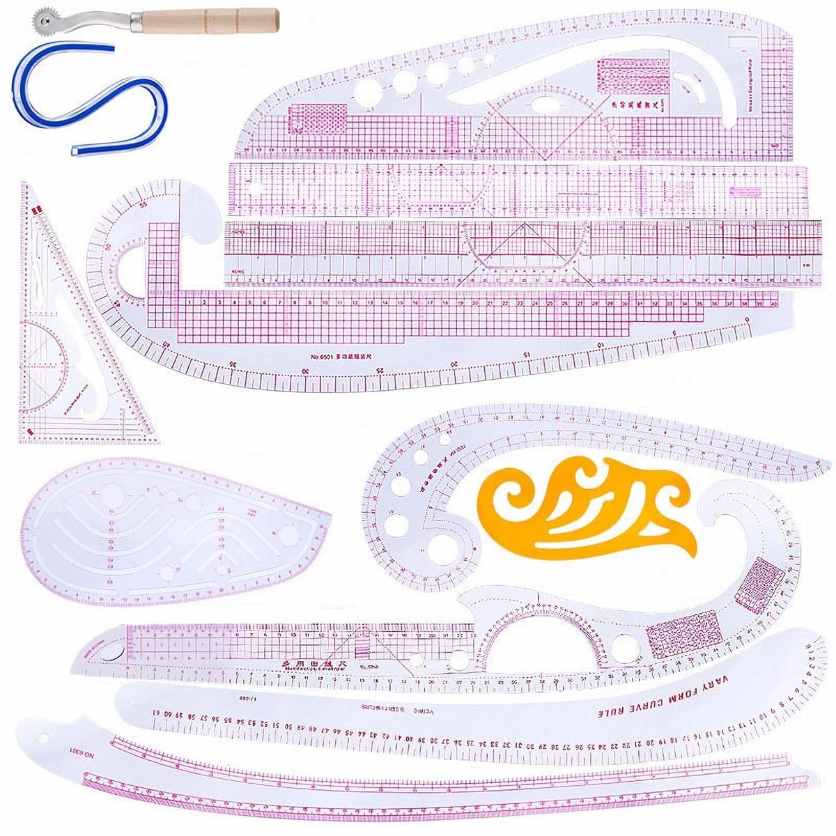 Meetliniaal voor naaien, Franse curve liniaal, plastic trainingsgereedschap, metrische vorm plastic naaigereedschap, voor beginners, kleermakers (13)