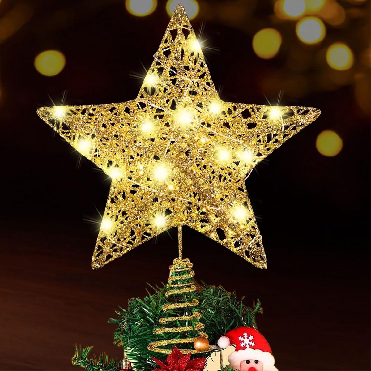 ster, kerstboom, decoratie, ster, led-kerstboomdecoratie voor thuisfeest (goud)