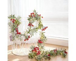Kerstslinger met verlichting, RosyFate Kerstmis lichtslingers, met rode bessen, Kerstslinger met LED, dennenslinger, kerstdecoratie slinger