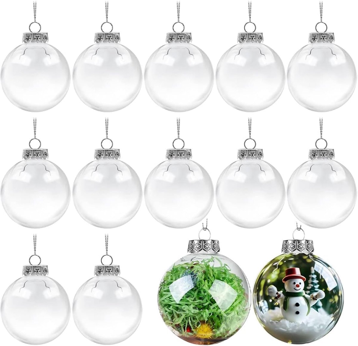 Kerstballen om te vullen, set van 12, 6 cm, transparante kerstballen om zelf vorm te geven, onbreekbare kerstballen om te beschilderen en te vullen, voor persoonlijke doe-het-zelfdecoratie, diameter 6