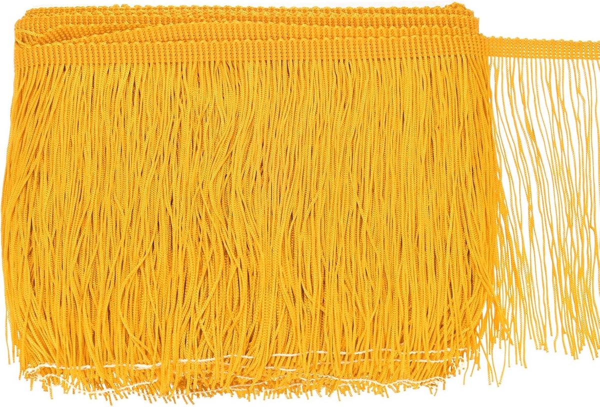 METERXITY Chainette franjes, 10 meter polyester vlecht kwastjes trim voor doe-het-zelf ambachten/Latijnse jurk/lampenkap decoratie/trouwjurk/naaien/kleding franje garen [goudgeel]