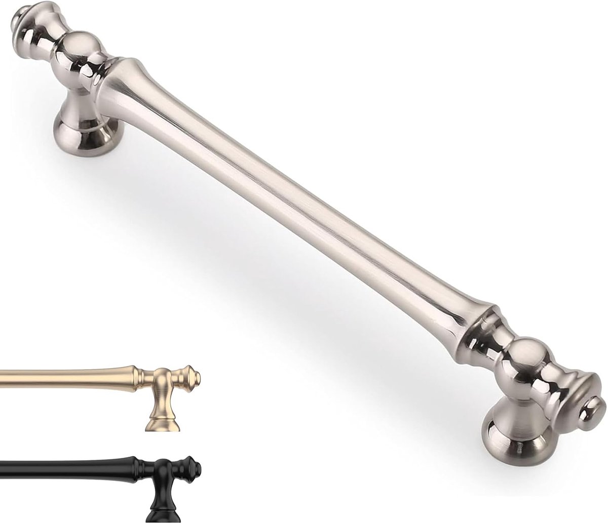 9BUILD EU0040 Set van 6 kasthandgrepen, geborsteld nikkel, gatafstand, 128 mm, handgrepen voor keukenkasten, zinklegering meubelgrepen, keukenkast deurgrepen