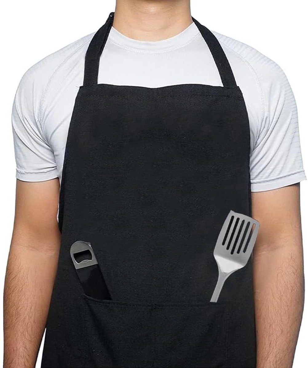 trabag Schort, kookschort heren, keukenschort heren, barbecueschort, geschikt voor keuken, restaurant, café, zwart, 1 Stück Schwarz