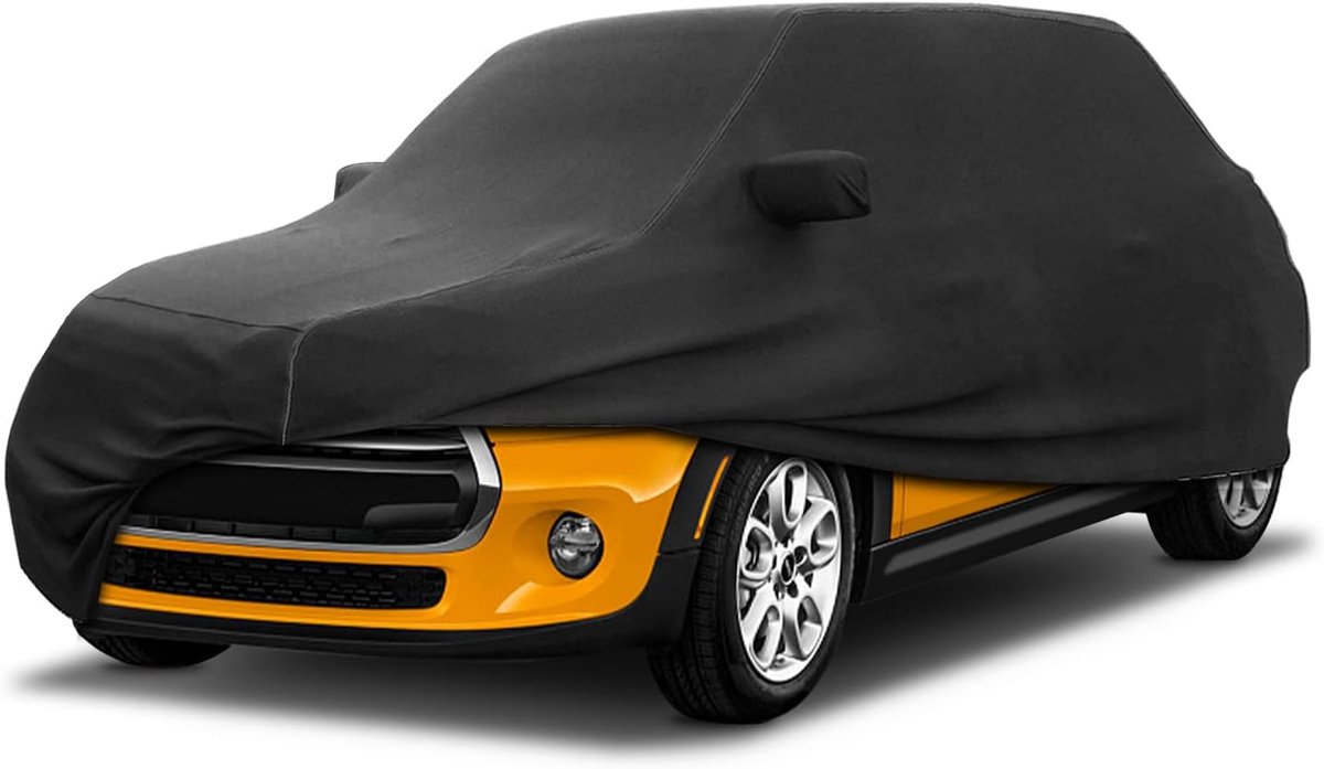 Indoor mini autozeil, elastisch, ademend, stofbescherming, zachte stretchstof, autoafdekking, binnen, garage, geen autoshow, zwart