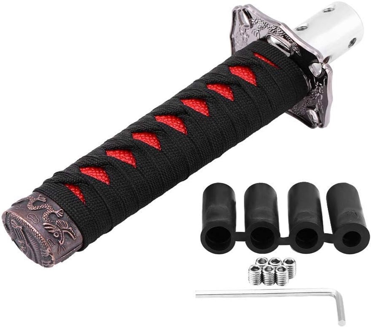 Japanse auto zwaard universele versnellingspook met 4 adapters zwart + rood