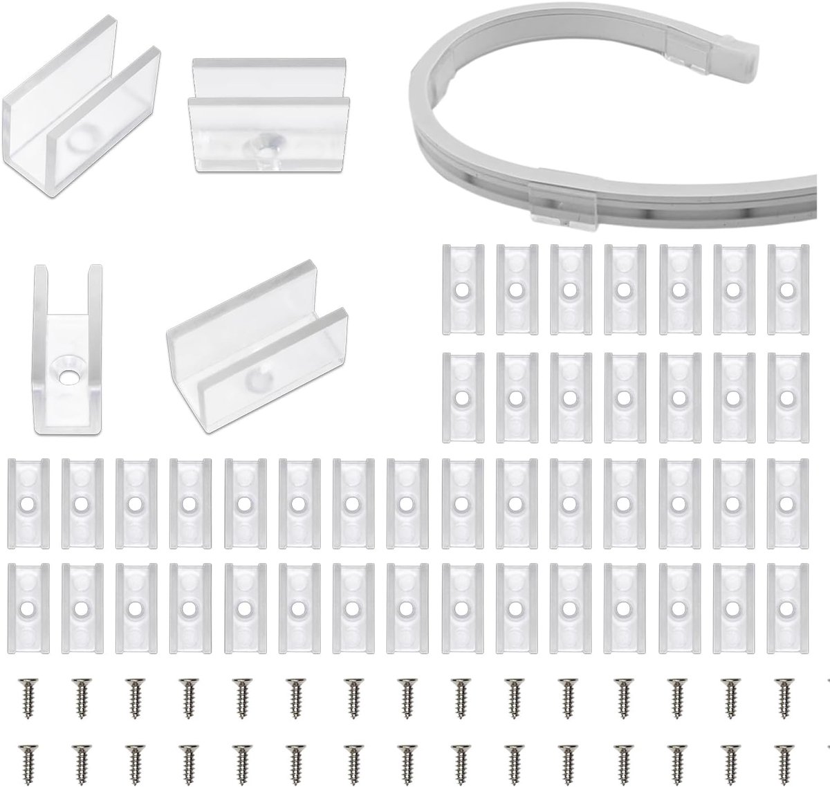 Bevestigingsbeugels voor neonlichtslangen, 50 stuks bevestigingsclips voor 6x12mm siliconen LED-neonlichtstrips, doe-het-zelf neonreclames (50 schroeven, 50 clips)