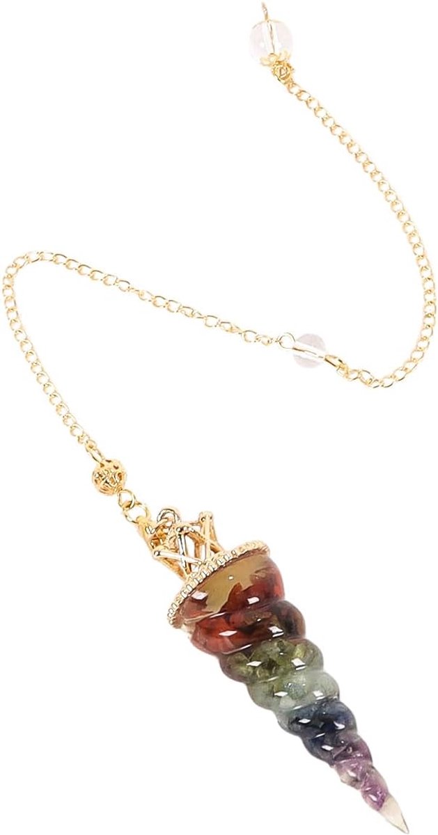 7 Chakra Helende Kristal, Pendel Natuurlijke Chipsteen, Hars Chipsteen Draad Puntige Kegel Pendel met Ketting, Spirituele Geschenken voor Vrouwen