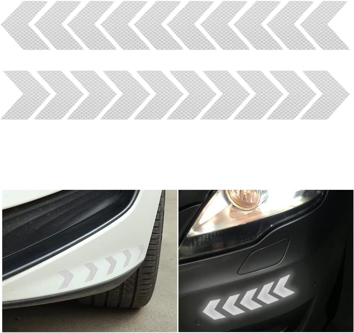 2 stuks reflecterende waarschuwingsstickers, nachttijd, hoge zichtbaarheid, zelfplakband, universeel voor auto, aanhanger, vrachtwagen, motorfiets, fiets, boot (zilver/wit)