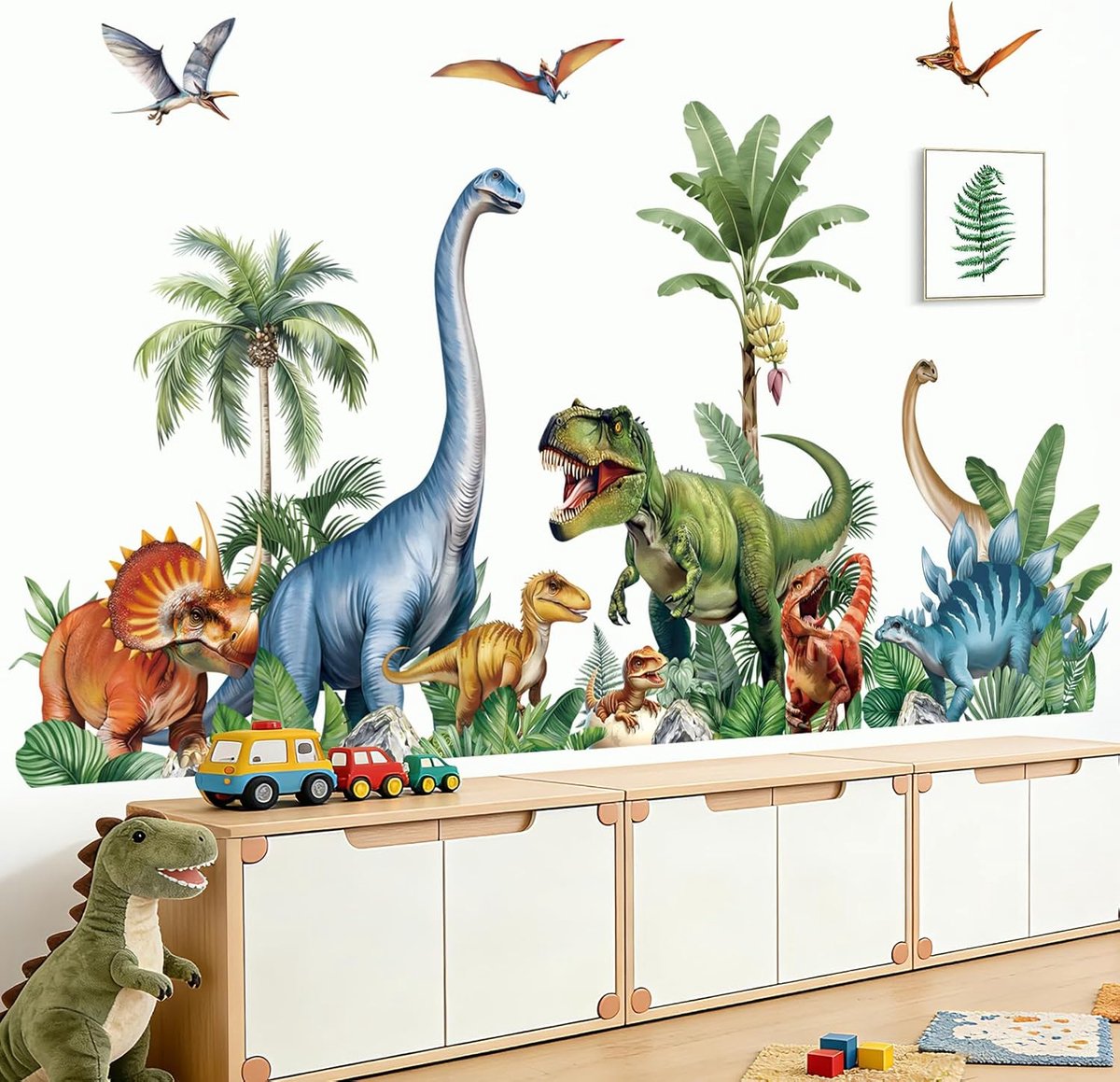 Muurstickers dinosaurus kinderen XXL muurstickers grote dino tropische dieren planten voor kinderkamer jongens baby kinderkamer