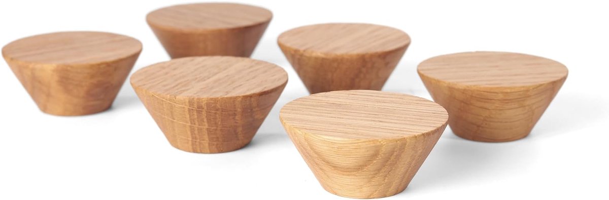 6-delige set houten kegelvormige kastknoppen (licht) - 3,8 cm diameter ronde vorm - houten ladengrepen voor deuren, dressoir en laden, keukenkast deurgreep