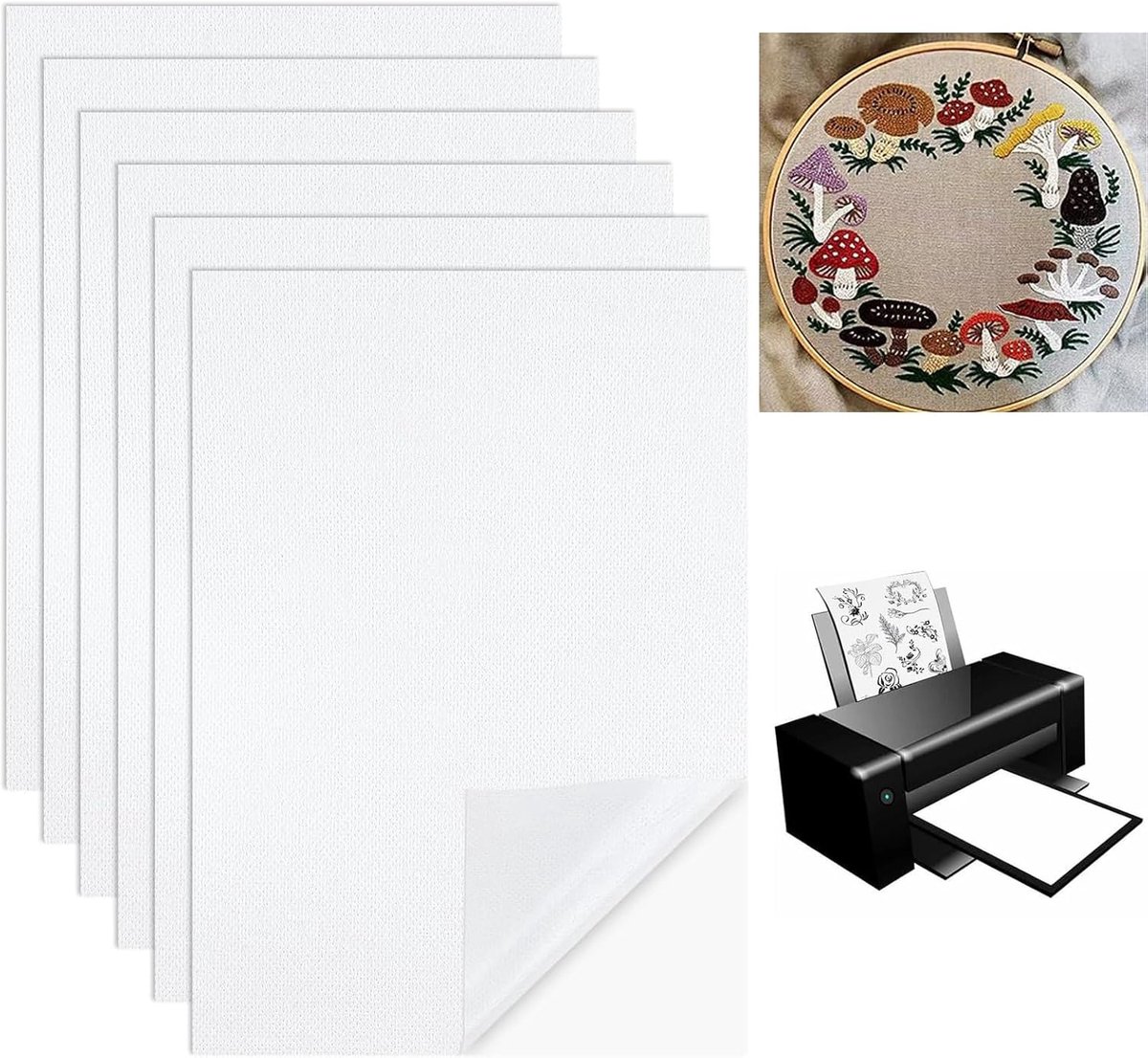 30 x 20 cm borduurvlies in water oplosbaar, 6 stuks A4 zelfklevende functie, professioneel voor bloemenpatronen en handborduurwerk, bordaccessoires, stabilisatorpapier voor handborduurwerk