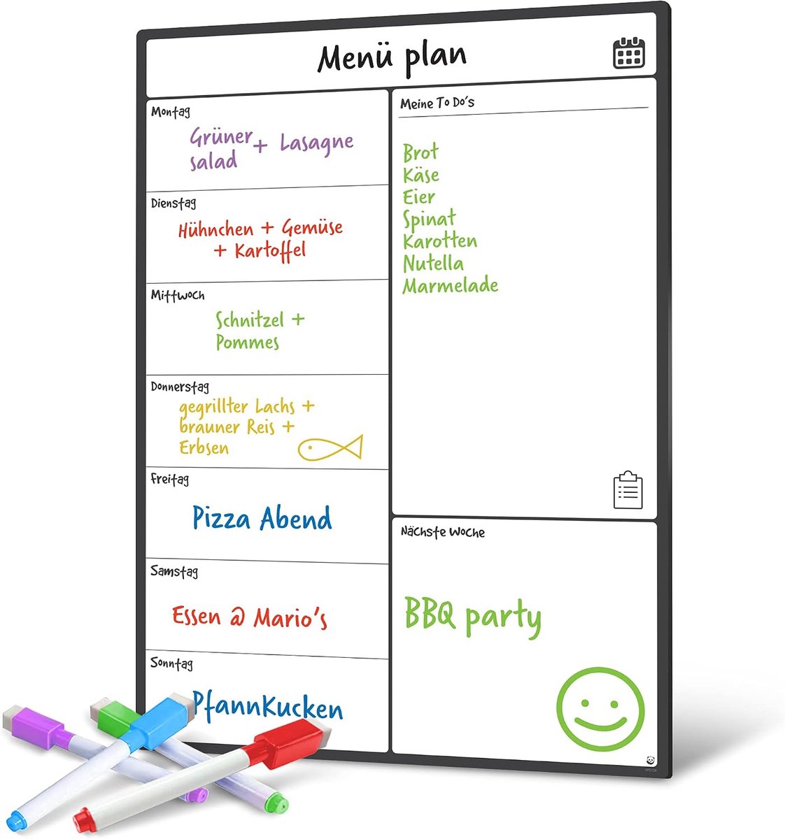 Panda Weekplanner, afwasbaar, magneetbord voor de keuken, magnetisch, koelkast - magnetisch whiteboard voor familie, in het Duits