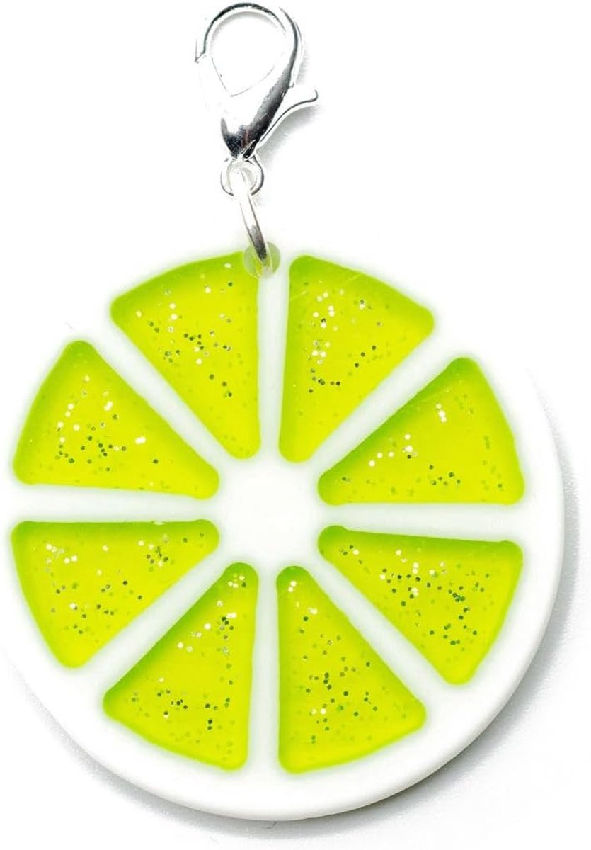 Limoenschijf Charm – handgemaakte sieraden Ho fruit sinaasappelschijf citroen groen 35 mm – zilveren hanger bedelarmband voor armband, 30mm, Kunststof Zilver