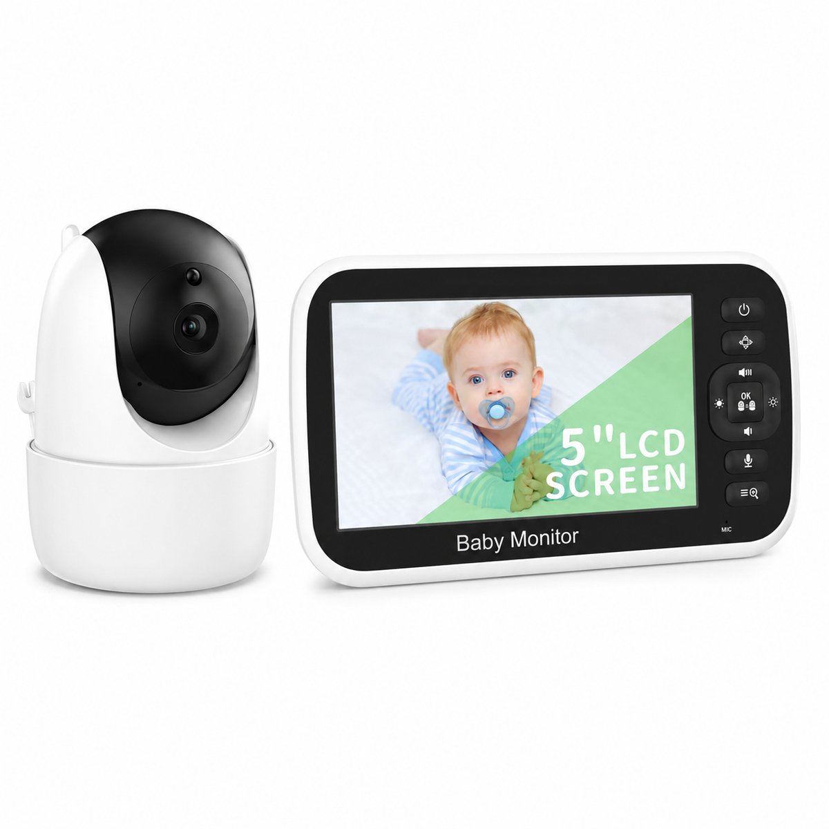Tolvia Babyfoon met Camera - Premium Baby Monitor - 5 Inch Scherm - Draadloze Video Baby Monitor met Pan & Tilt - Temperatuursensor - Wit