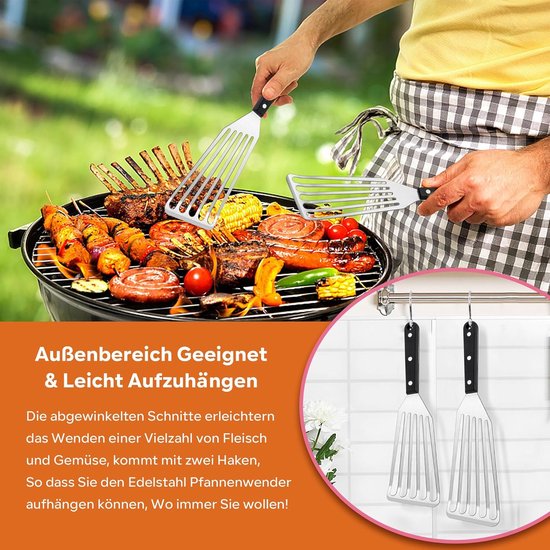 pannenwender roestvrij staal, set van 2 hittebestendige grillspatels, viswender voor keuken, braden, keren, pannenwender metaal geschikt als cadeau, vastgelaste greep & vaatwasmachinebestendig — afbeelding 4