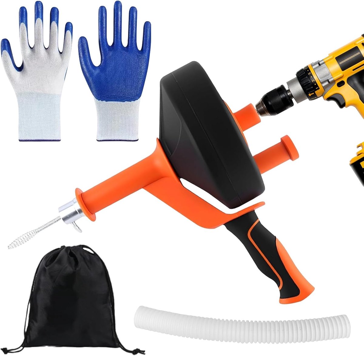 herbruikbare afvoerreiniger, spiraal, ideale buisreinigingsmachine, buisreinigingsapparaat met waterdichte handschoenen voor keuken, wastafel, douche en bad (GDSTQ-13M)