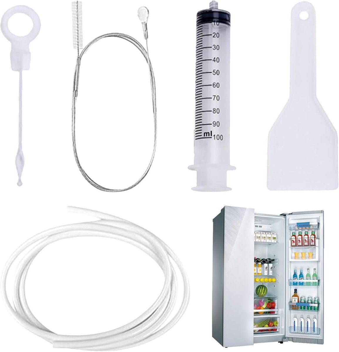 Reinigingsset Reiniging Borstel Cleaner, Koelkast Afvoer Reiniging Afvoerreiniger Reiniging Koelkast Reiniging Set Afvoerborstel Drain, Koelkast Cleaner Afvoergat Ontdooien Spray