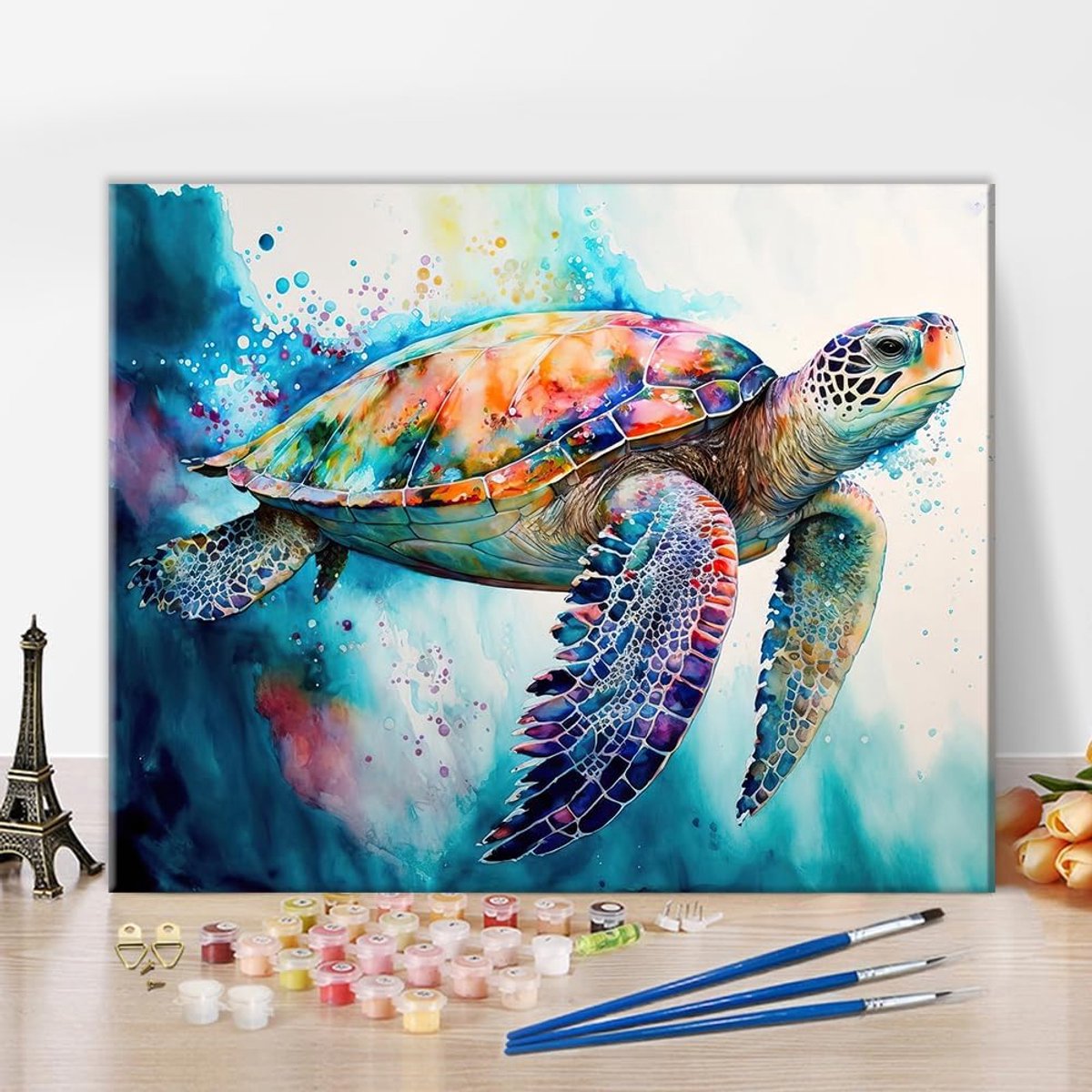 SnelShoppen - Schilderen op Nummeren Zeeschildpad Volwassenen Schilderkits op Canvas Dieren Olie Verf Hand Schilderen met Penseel 40x50 cm Creatieve H