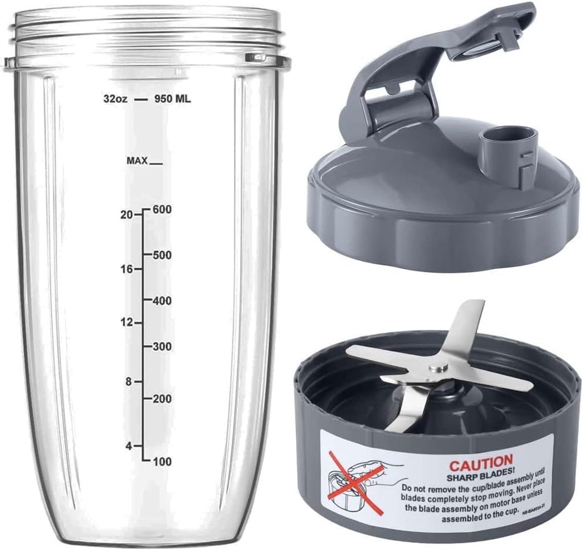 SnelShoppen Vervangingsonderdelen Nutribullet Mixer 950ml Cup Extractor Mes met Flip Top To Go Deksel Geschikt voor Smoothie Mixer 600W en Pro