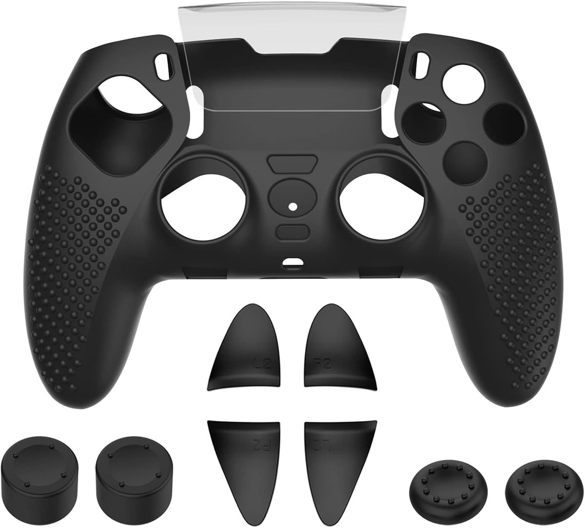 SnelShoppen - Anti-slip Beschermhoes voor S5 DualSense Edge Elite Controller - Ergonomische Siliconen Cover Accessoire - Zwart, Lichtgewicht, Verbeter