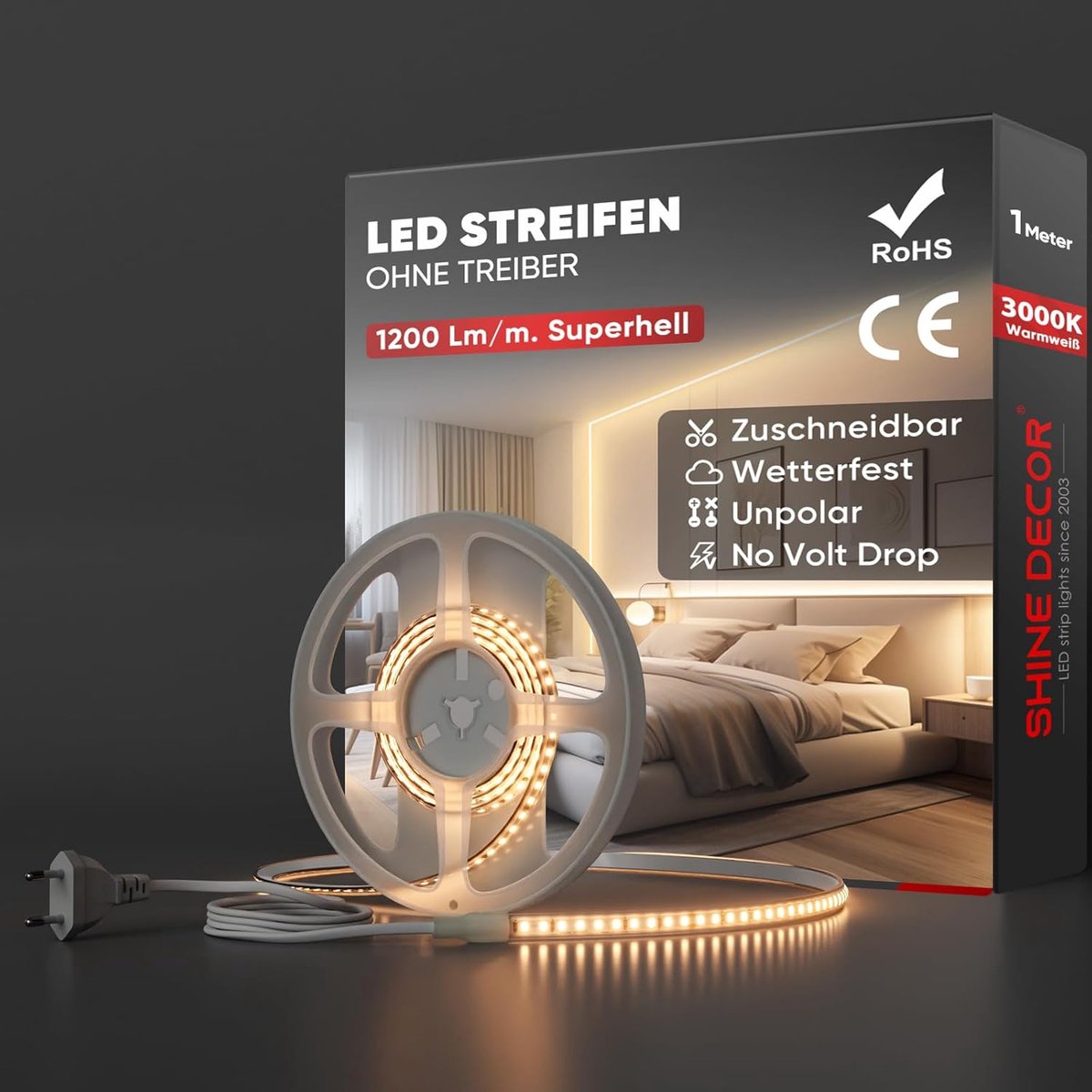 SnelShoppen - LED Strip 1 m Warm Wit - Waterproof SMD 2835 120 LEDs/m - Ultra Helder Keuken Tuin Verlichting - CE Gecertificeerd IP65