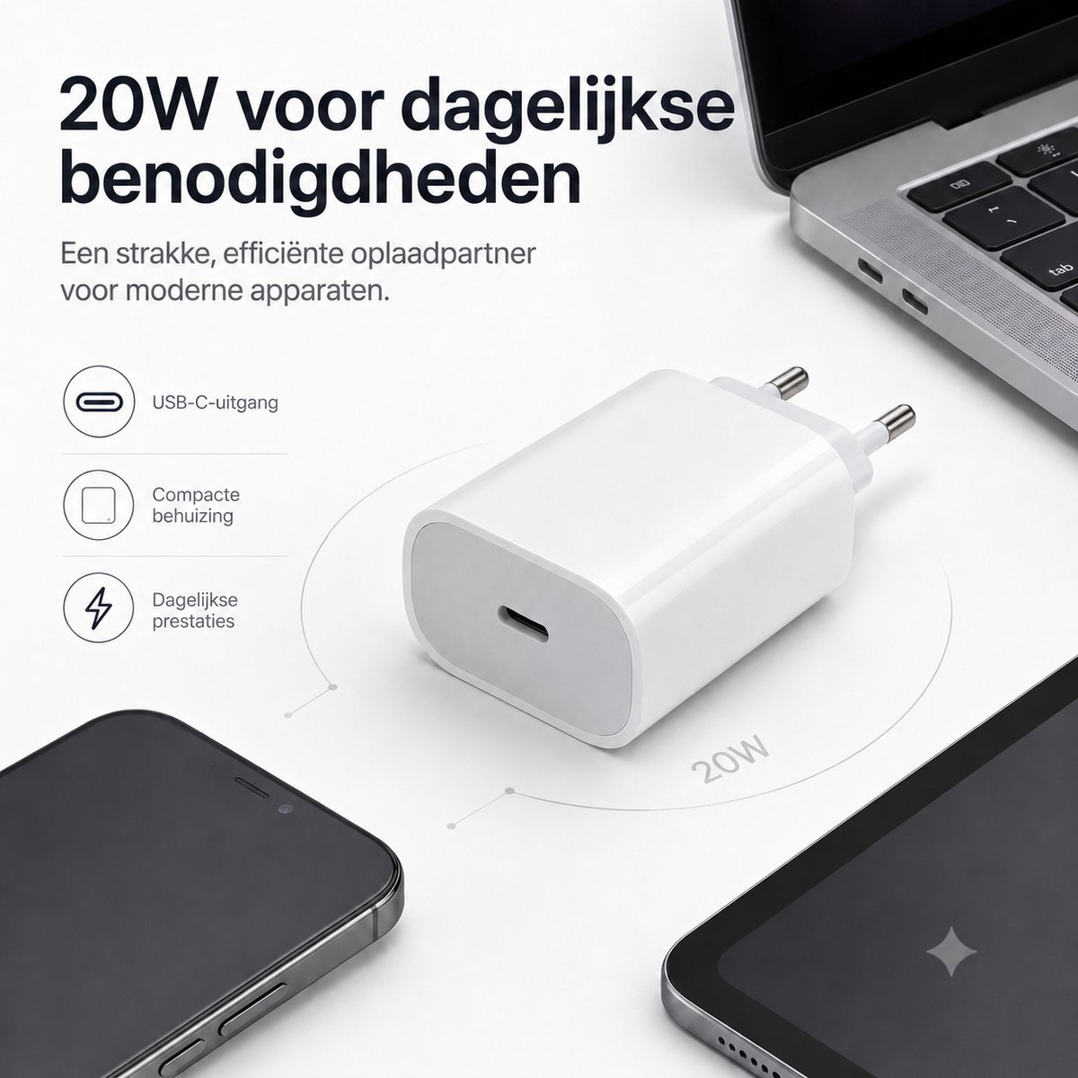 AB Goods Oplader Set - Adapter + Kabel 1M - 20W USB-C Snellader - 1M Kabel - Geschikt voor iPhone Oplader (6 t/m 14) - Compatibel als Oplader iPhone - Snellader voor Lightning Smartphone's — cadeau in Cadeau-ideeën - foto 5