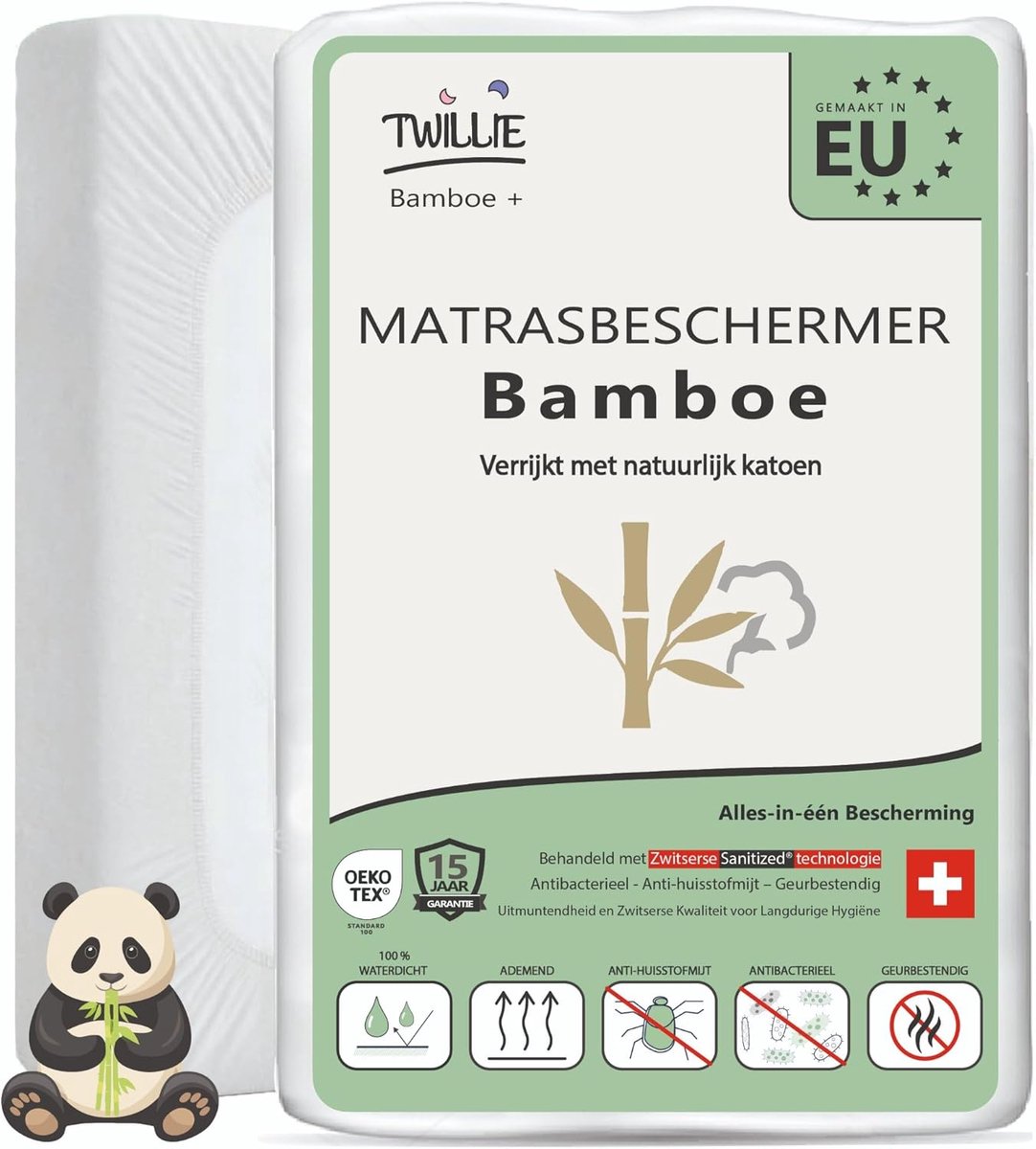 SnelShoppen - Twillie Matrasbeschermer 180 x 200 - Premium Kwaliteit - Waterdicht & Ademend - Natuurlijke Katoen & Bamboo - Anti-Mijt & Anti-Bacteriee