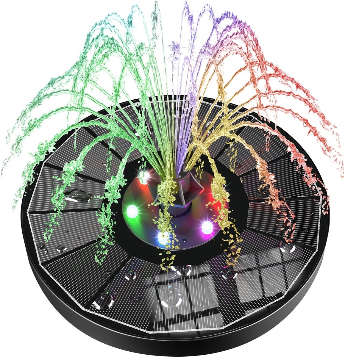 SnelShoppen - Solar Fountain Pomp met 6 LED Verlichting, 3.5W Zonne-energie, 2200mAh Accu, Drijvende Tuinfontein met 8 Stralen voor Vijver, Vogelbad,