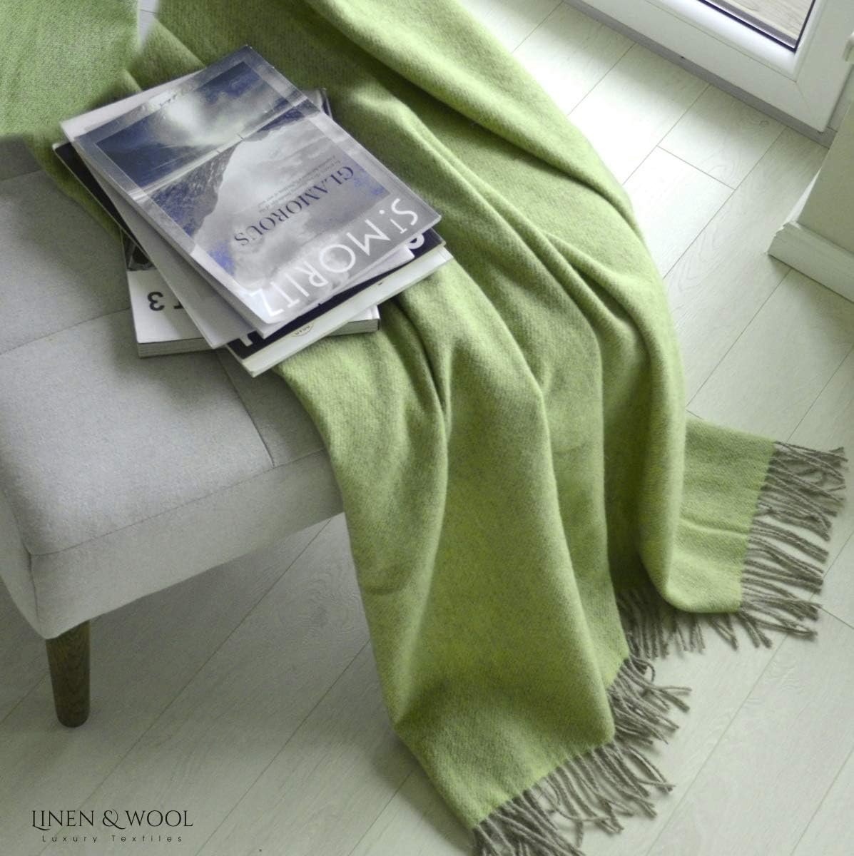 SnelShoppen - Luxe Woldeken 140x200 cm - 100% Nieuw-Zeelandse Wol - Beige Groen - Zachte Cuddly Plaid voor Bank, Bed, Winter, Reizen en Feesten