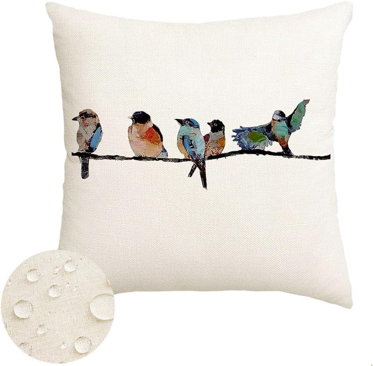 SnelShoppen - Decoratieve Kussenhoes 40x40 cm - Seizoensgebonden Vogels - Waterdicht Polyester - Turquoise - Perfect voor Sofa, Balkon, Tuin en Patio