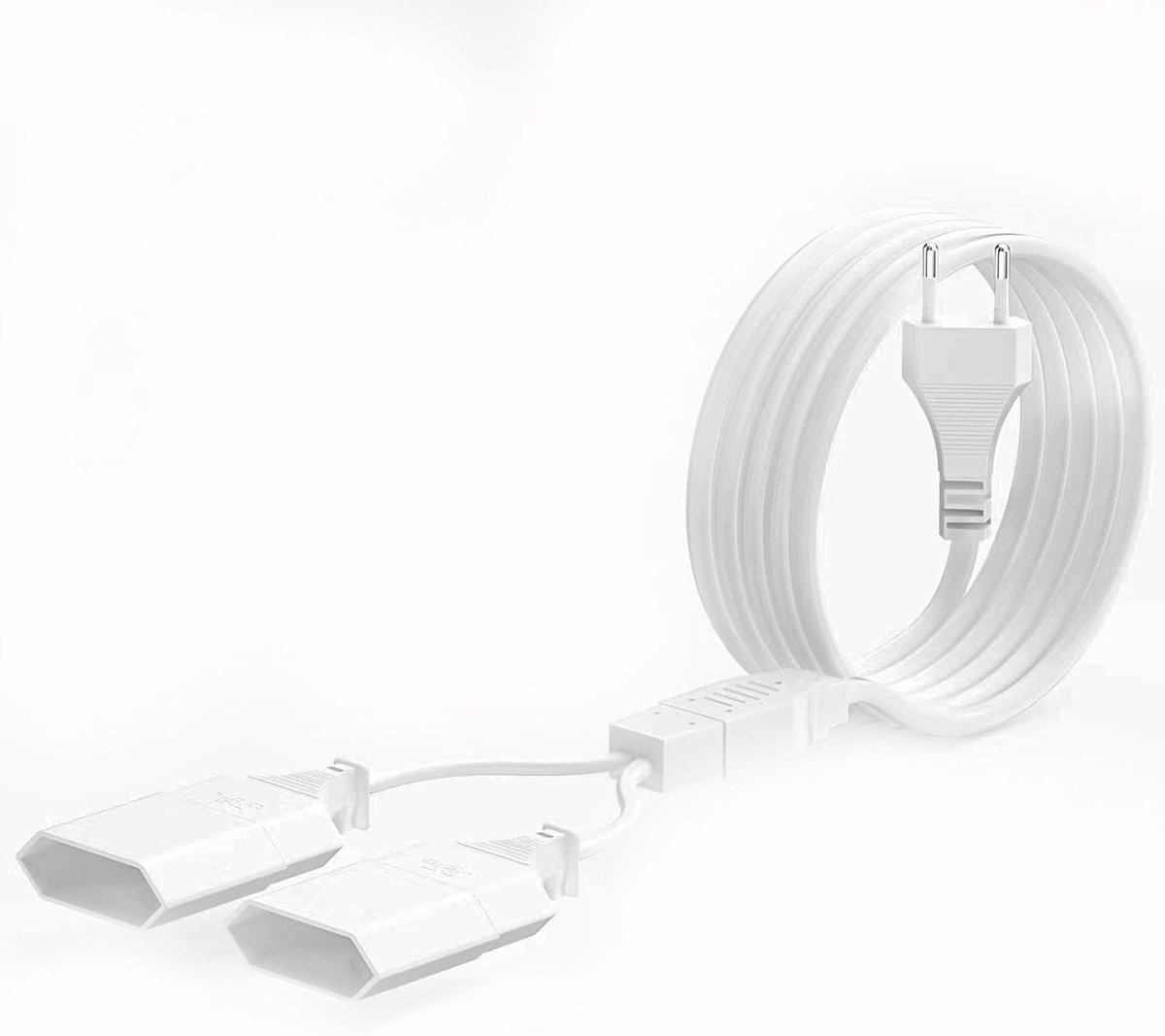 SnelShoppen - 2 Meter Verlengkabel, Power Cable Extension met 2-Weg Euro Plug, Type C 2-in-1 Stekker, 0.75 mm² Max. 2.5 A/250 V voor Thuis, Computer,