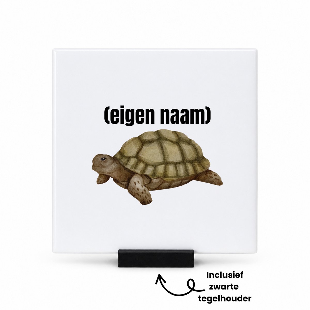 Hacebo schildpad met eigen naam tegeltje met tegelhouder - Schildpad - schildpad liefhebbers - tegeltjes met tekst - iemand die houdt van schildpadden - verjaardag - cadeau - kado - spreuktegels - 10.8x10.8 CM Wit