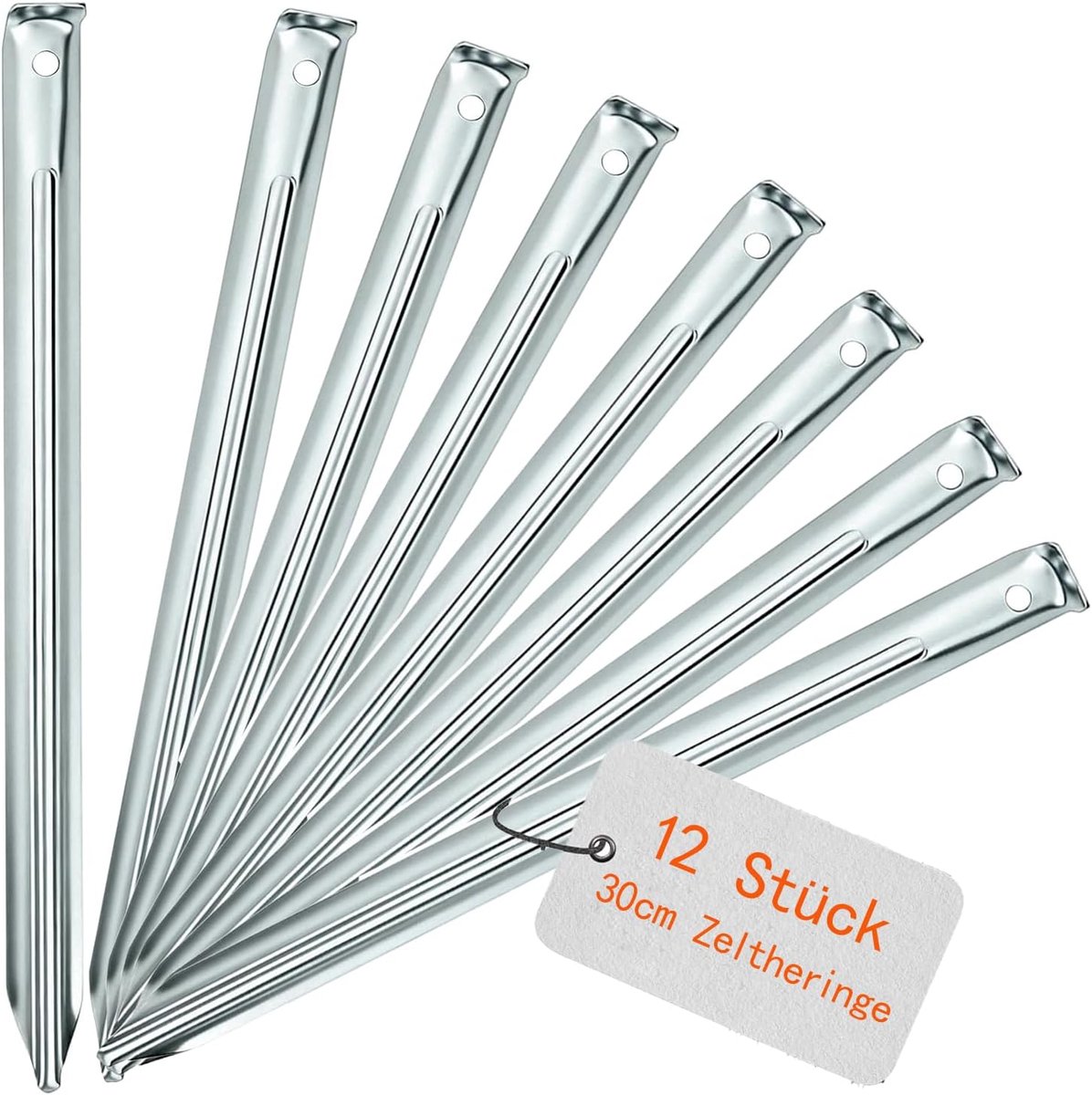 SnelShoppen - Pack van 12 Tentstaken, Grondankers 30 cm, V-profiel, Robuuste Metalen Grondspikes voor Camping, Tuin, Vissen en Avontuur