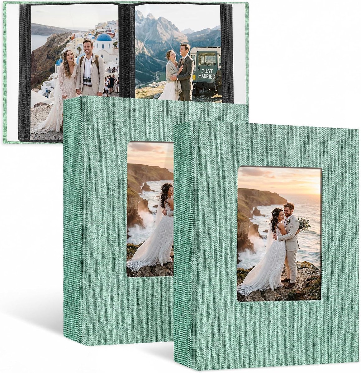 SnelShoppen - Set van 2 Mini Foto Albums 10x15 cm - Insteekalbum voor 104 Foto's - Linnen, Zwart, Ideaal voor Trouwen, Familie, Baby, Reizen