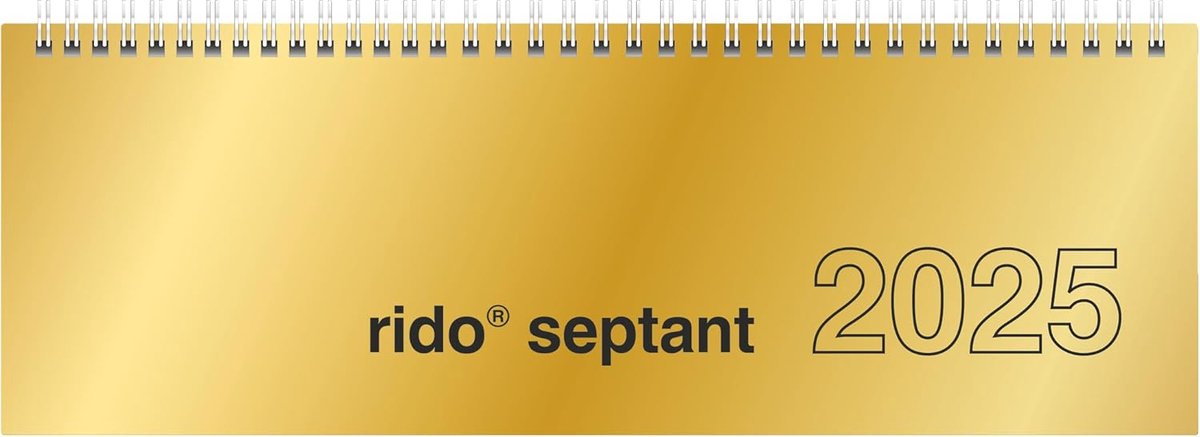 SnelShoppen - Septant Cross Diary 2025, 2 Pagina's = 1 Week, 305x105 mm, 128 Pagina's, Glanzende Kartonnen Kaft, Goud, Perfect voor Organisatie en Pla