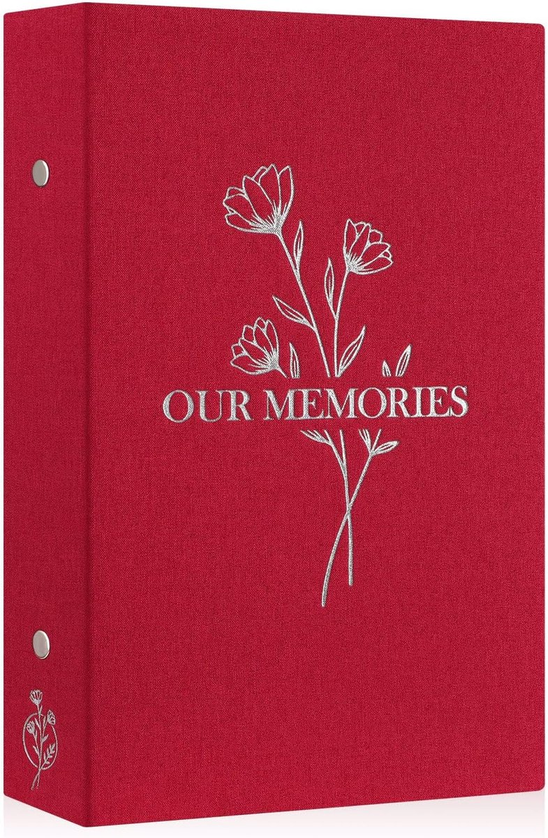 SnelShoppen - Fotoalbum 10x15 cm - 300 foto’s - Linnen hoes - Rode kleur - Onze Herinneringen - Perfect cadeau voor gezin en vrienden