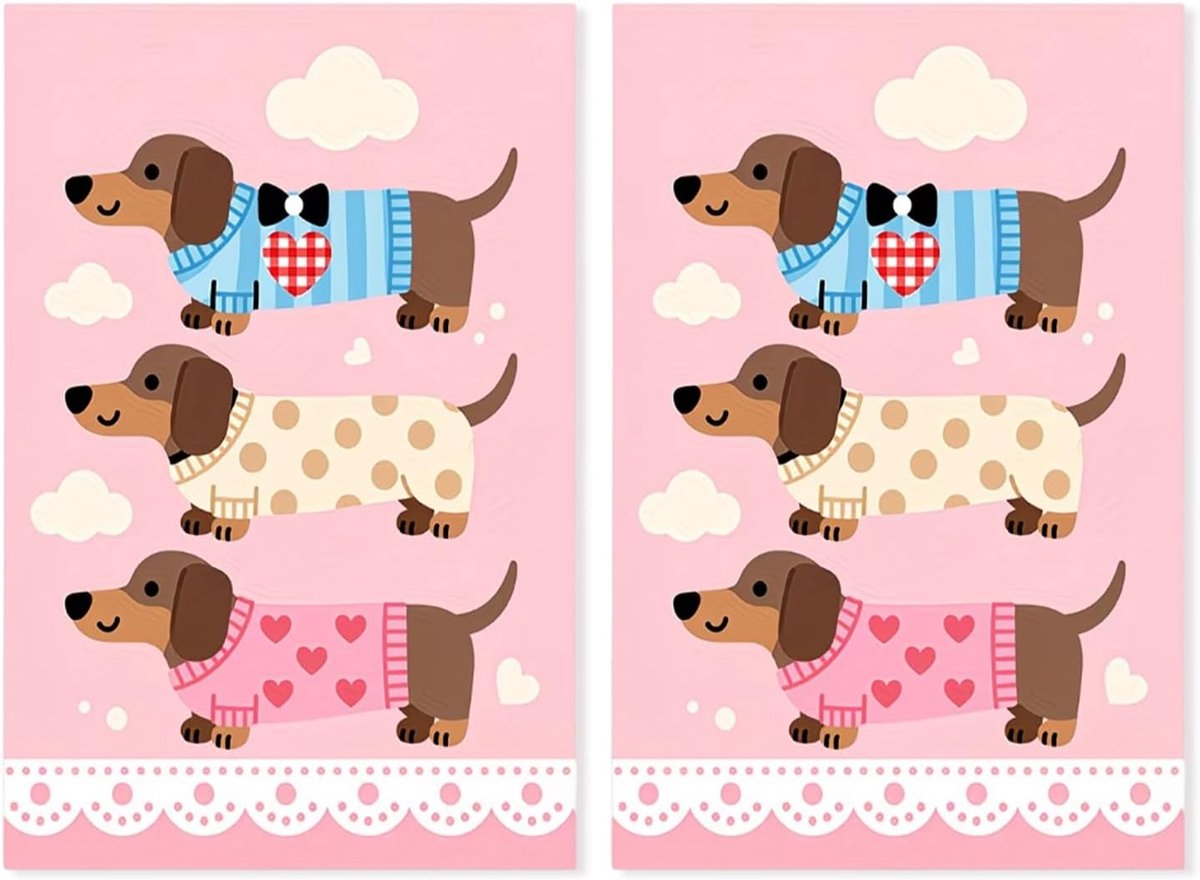 SnelShoppen - 2 Stuks Keukendoeken Roze met Teckelmotief, Absorberende Handdoeken van Katoen, Zachte Doeken 40x60 Cm voor Keuken en Badkamer, Ideaal v