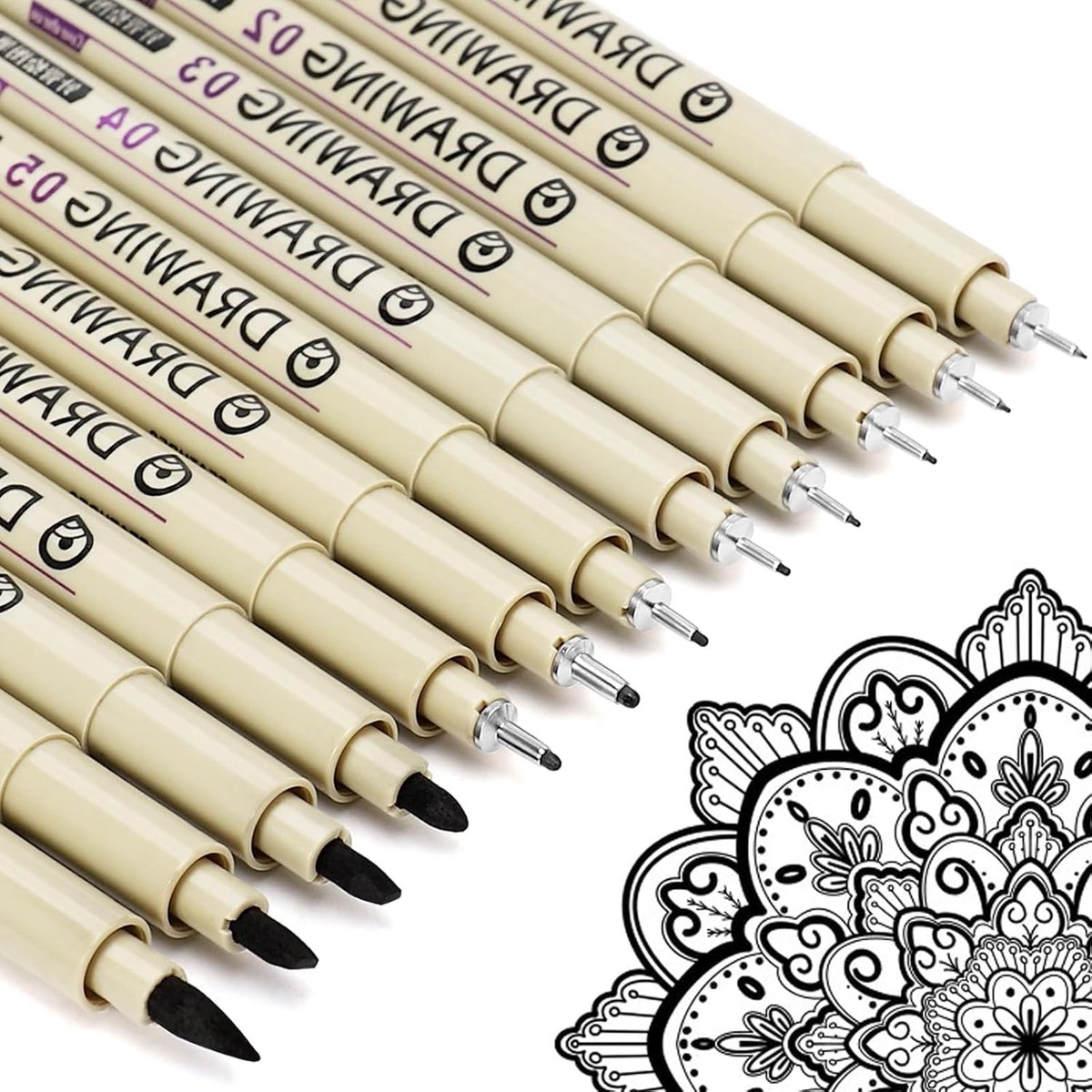 SnelShoppen - 12 Zwarte Micro Fineliner Tekenpennen Set - Waterproof Inkt - Professionele Artist Supplies - Tekenen, Schetsen, Manga, Anime, 0.2mm tot