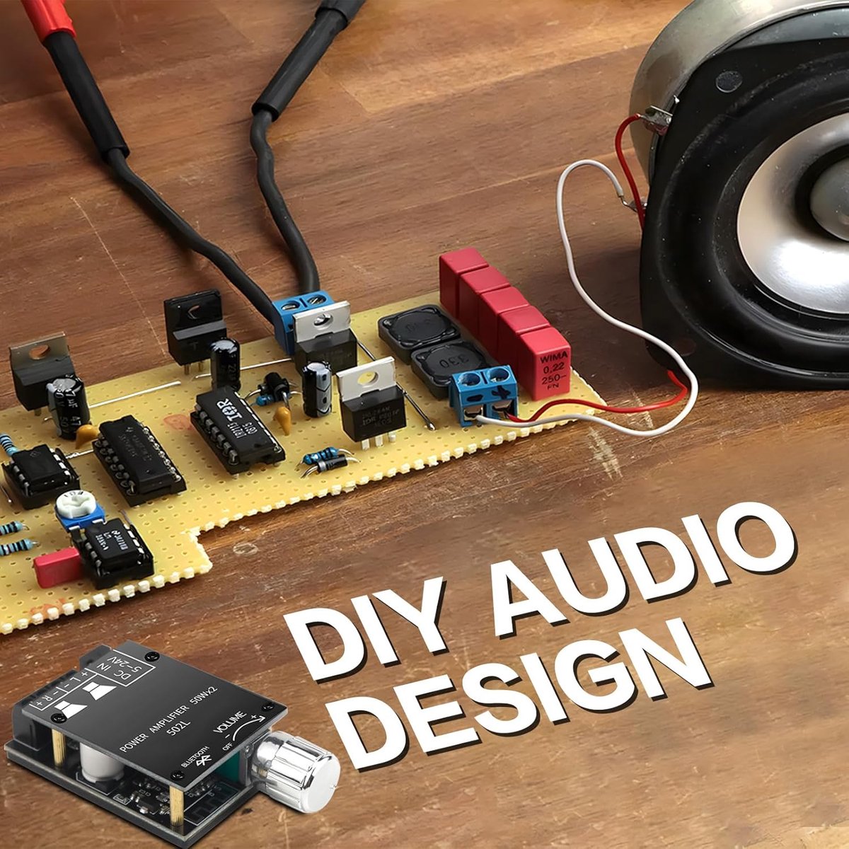 SnelShoppen - Bluetooth Hifi Stereo Versterker 2.0 Kanalen 2 x 50W Audio Amplifier DC 8-24V met AUX en Bluetooth Ingangen, Ideaal voor Feesten en Thui thumbnail 6