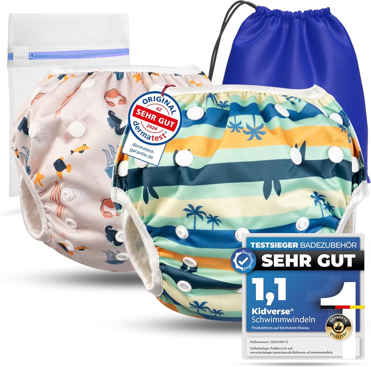 SnelShoppen - Set van 2 Herbruikbare Baby Zwemluiers 0-3 Jaar - Huidvriendelijk, Zeer Absorberend, Inclusief Opbergtas & Wasnet - Ideaal voor Zwembad,