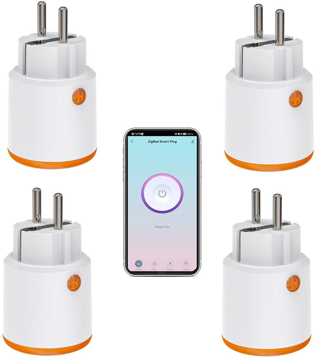 SnelShoppen - Smart Power Plugs - Zigbee Slimme Stekker met Meet- en Timerfunctie, Tuya App Controle, Push Notificatie, 16A Plug, Compatibel met Alexa