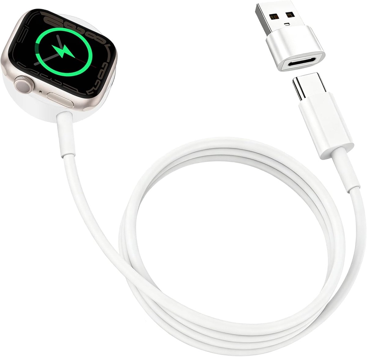 SnelShoppen - Snellader voor Apple Watch, Magnetisch Docking Station, Draadloze Oplaadkabel USB-C voor Series 11/10/9/8/7/6/5/4/3/2/SE/Ultra - 1M