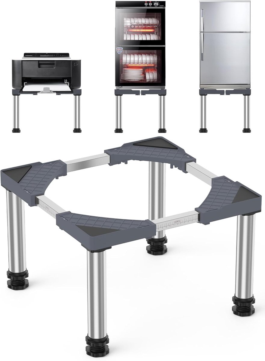SnelShoppen - Verhoogd Platform voor Koelkast, Vriezer en Afwasmachine - 33-36cm Hoogte - 4 Stabiliteitszuignappen - Verstelbaar Grijs Keukenaccessoir