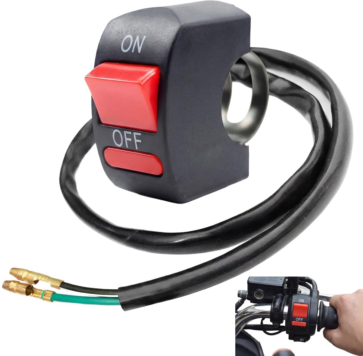 SnelShoppen - 12V Waterdichte Schakelaar voor Motorfiets, Quad, Scooter met Rode Knop, Compact 22mm, Handvat Schakelaar, Ideaal voor Verlichting en Ve